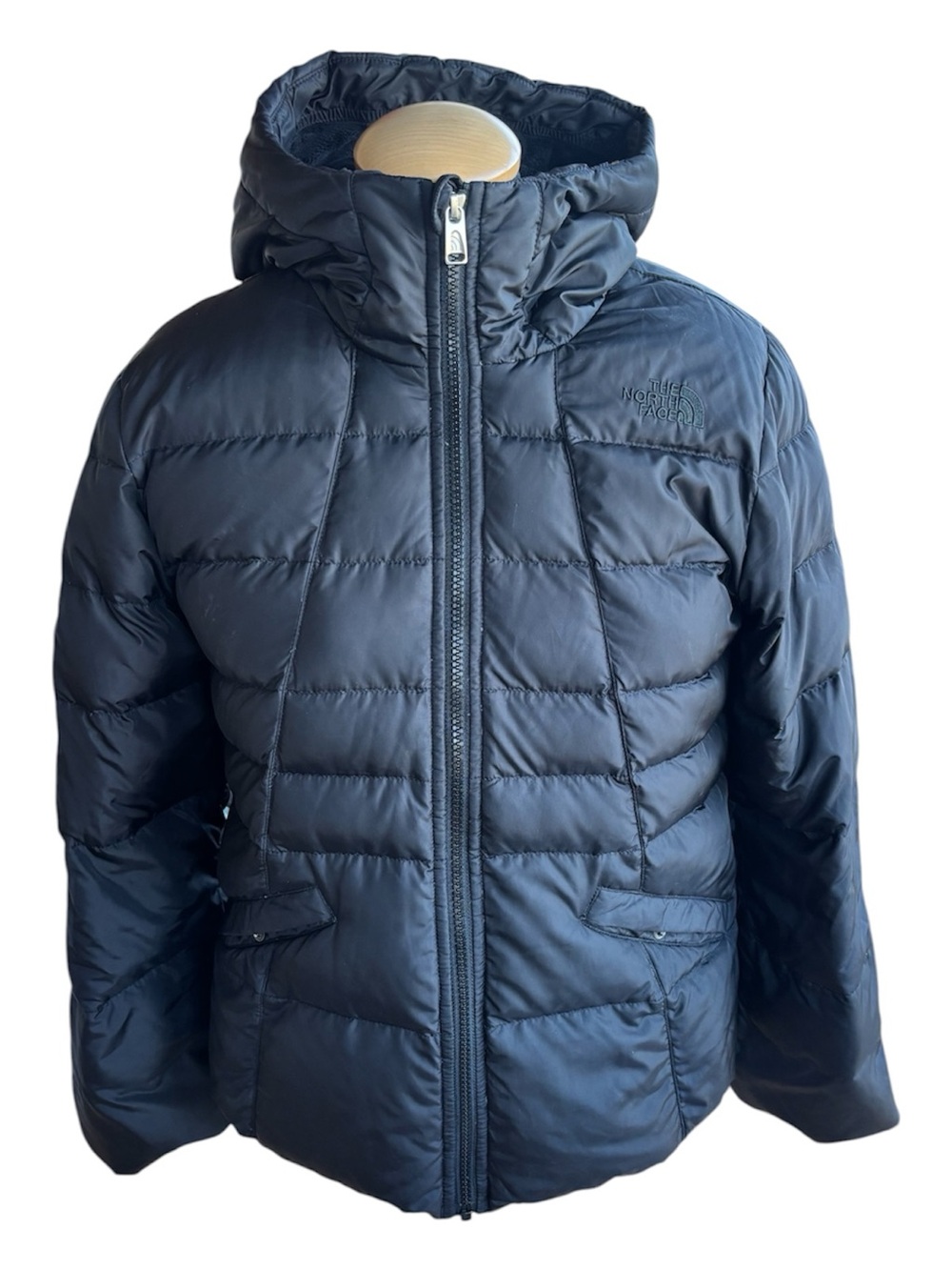The North Face Girls Size Large 14/16 Goose Down Fleece Hooded Jacket Black